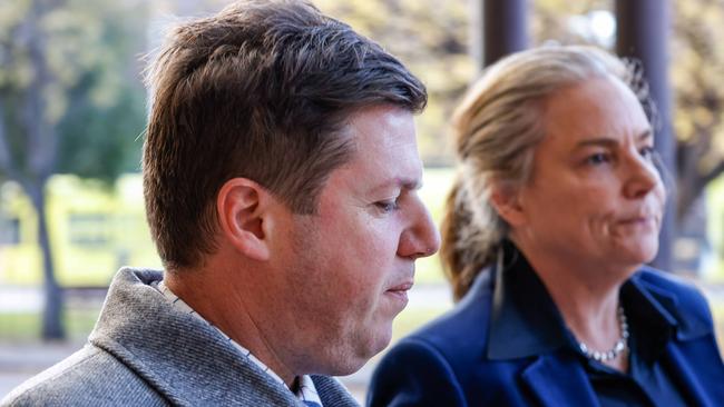 Enzo Belperio with his barrister, former judge Julie Condon KC, outside the tribunal. Picture: Russell Millard Photography