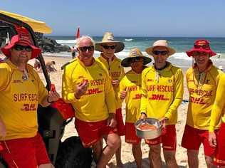 The surf lifesaving crew the late Raz Burtonwood was a member of went back on patrol on Monday, October 7. Pictured are captain Will O'Donnell, Eoin Johnston, Steve McNabb, Tony Rushton, Ruairi O'Donnell, Bill Coulter and Alex Chapman of Ballina Lighthouse and Lismore Surf Lifesaving Club.