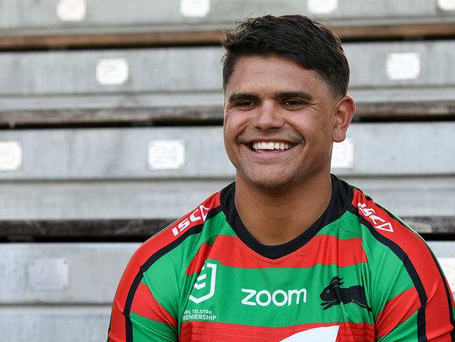 Latrell Mitchell poses for a photograph at Redfern Oval in Sydney, Monday, January 13, 2020. Latrell Mitchell has signed a one-year deal with South Sydney Rabbitohs. (AAP Image/Bianca De Marchi) NO ARCHIVING