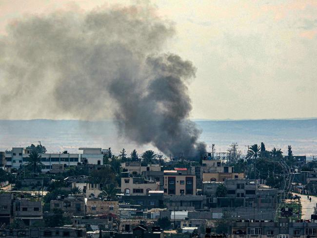 Smoke is seen billowing following Israeli bombardments over east Rafah in the southern Gaza Strip. Picture: AFP