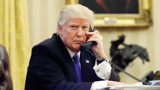 In this January 28, 2017, file photo, U.S. President Donald Trump speaks on the phone with Prime Minister of Australia Malcolm Turnbull in the Oval Office of the White House in Washington. Picture: AP