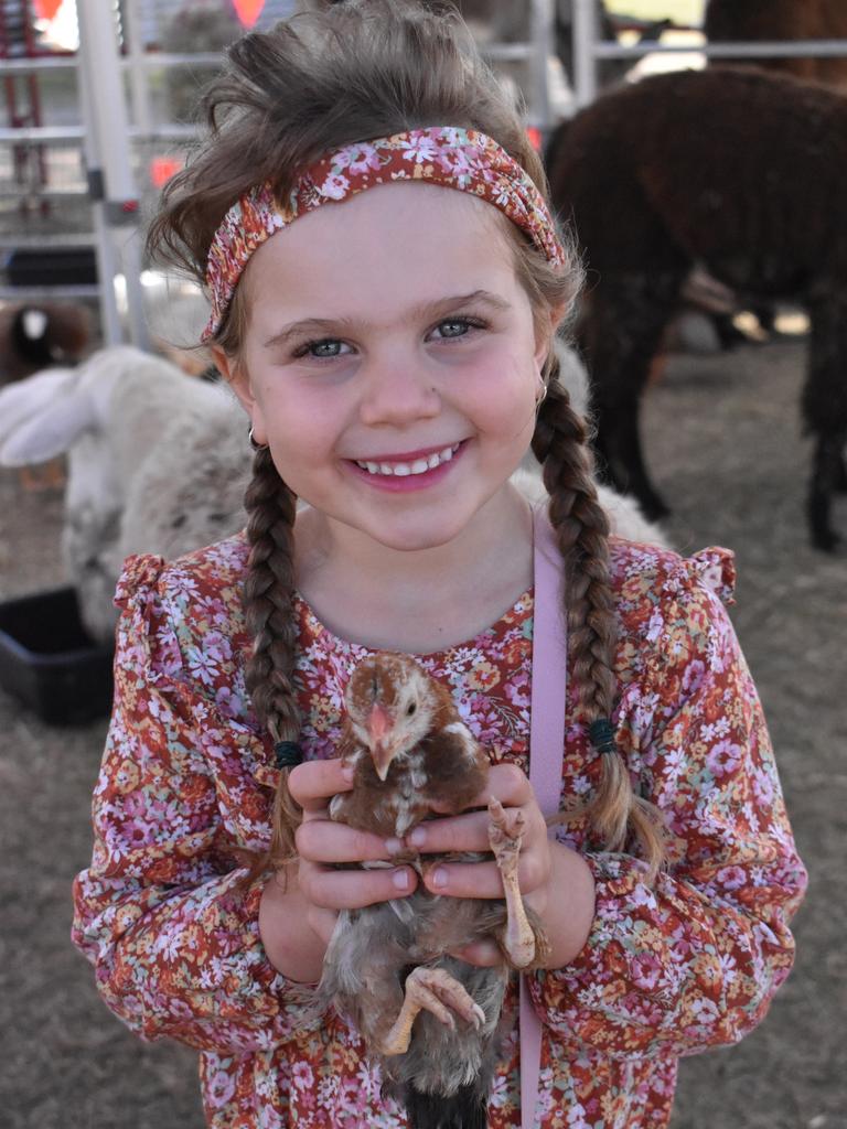 Lacey Gattera of Bowen making friends in the petting zoo at Bowen Show. Picture: Kirra Grimes