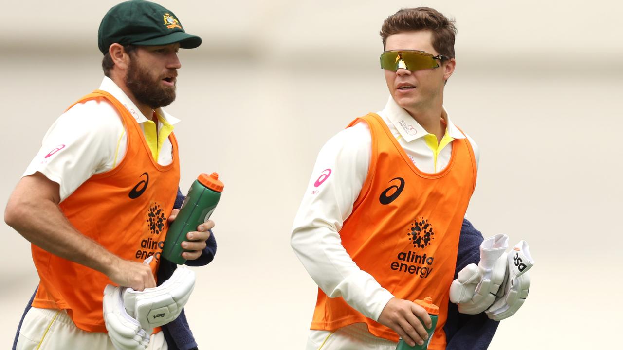 Michael Nesser and Mitchell Swepson carrying the drinks during the fourth Test. Picture: Getty Images