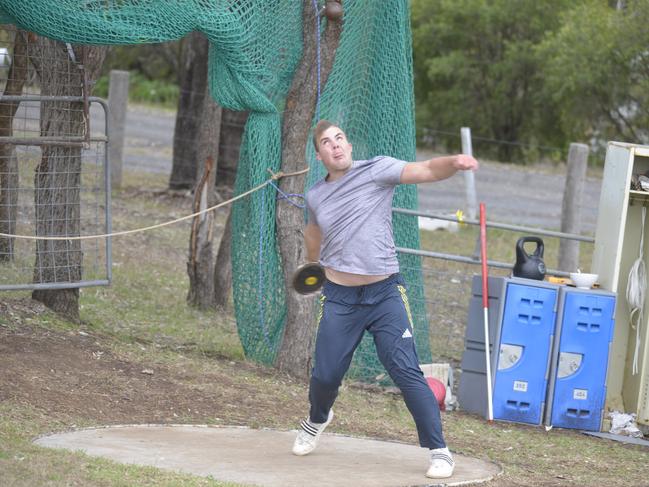 Matthew Denny during his last training session on the family farm at Allora before leaving for the Rio de Janiro Olympics in 2016.