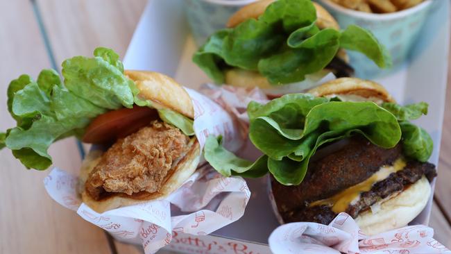 Burgers and Fries at Betty's Burgers today, August 4, 2018. Betty's Burgers and Concrete Co. held its grand opening in Castle Towers Piazza today. (AAP Image/David Swift)