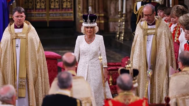 Queen Camilla is crowned by Archbishop of Canterbury Justin Welby. Picture: Getty Images