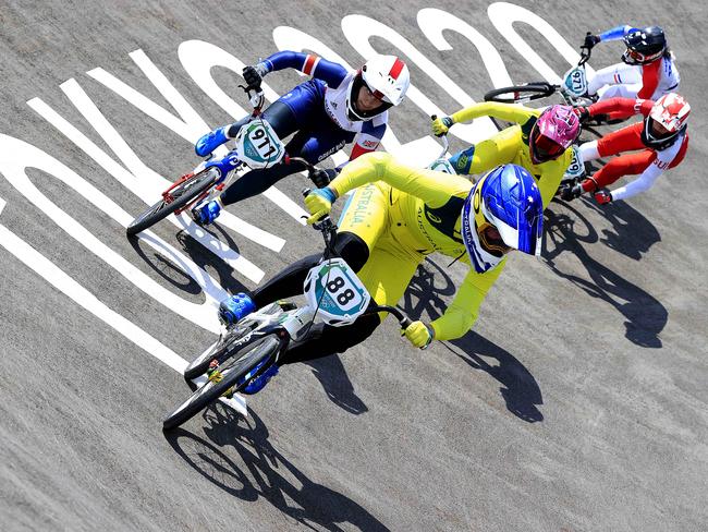 Australia's Lauren Reynolds and Saya Sakakibara (front no88) in action during the heats of the BMX Racing at Ariake Sports Park at the Tokyo 2020 Olympic Games. Pics Adam Head