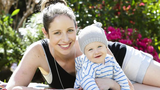 Meg Ryan enjoys a sunny moment with son Matthew, seven months, in Belrose. Picture: Justin Lloyd