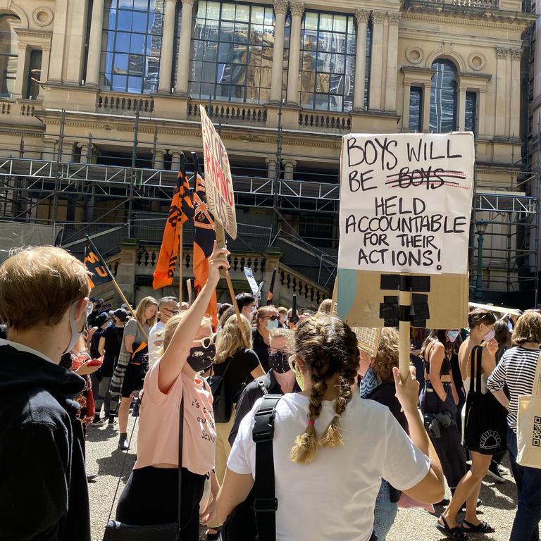 Dozens of signs peppered the crowd. Picture: news.com.au