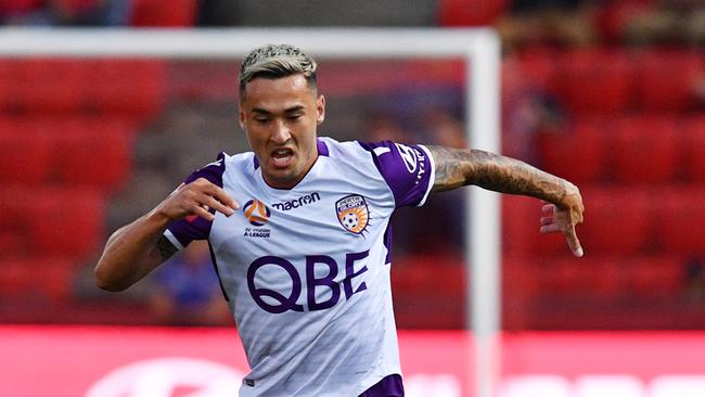 Empty seats: Perth Glory’s Jason Davidson at Coopers Stadium in Adelaide, Friday, March 15, 2019. Picture: AAP Image/David Mariuz