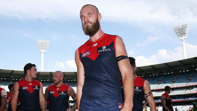 Max Gawn trudges off after Melbourne’s Round 1 loss to Port Adelaide. Picture: Michael Dodge. 