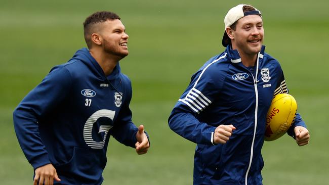 Brandan Parfitt and Jack Steven at training. Picture: Michael Willson/AFL Photos via Getty Images