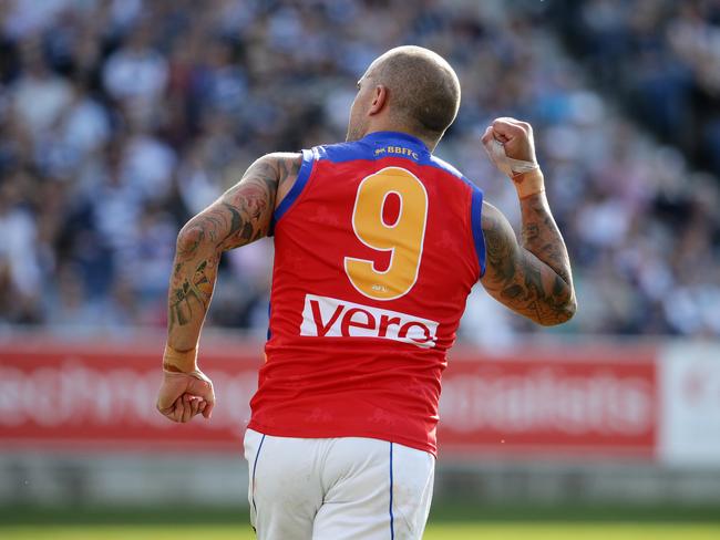 McGrath kicked the goal in his 200th game, Brisbane winning by five points.