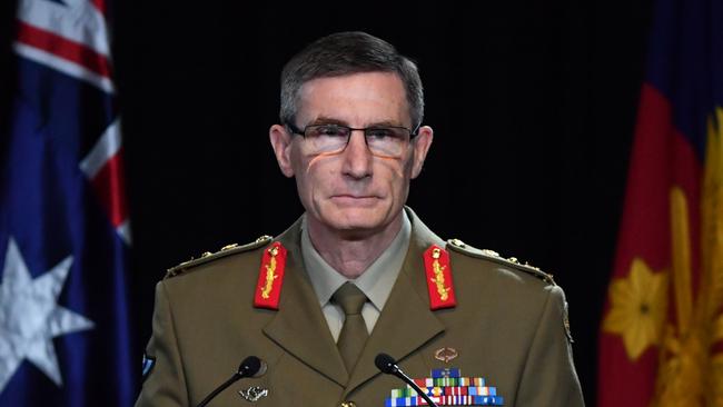 The-then chief of the Defence Force Angus Campbell releasing the Brereton war crimes report in November 2020. Picture: Getty Images