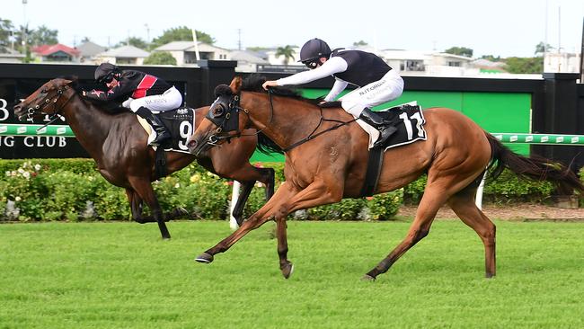 Isotope (outside) won the Gold Edition Plate beating Away Game at Doomben. Picture: Trackside Photography