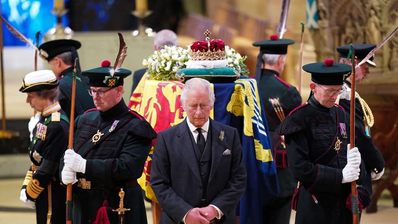 Princess Anne made history when she took part in the silent vigil with her brothers beside her late mother Queen Elizabeth’s coffin at St Giles’ Cathedral in Edinburgh. Picture: AFP