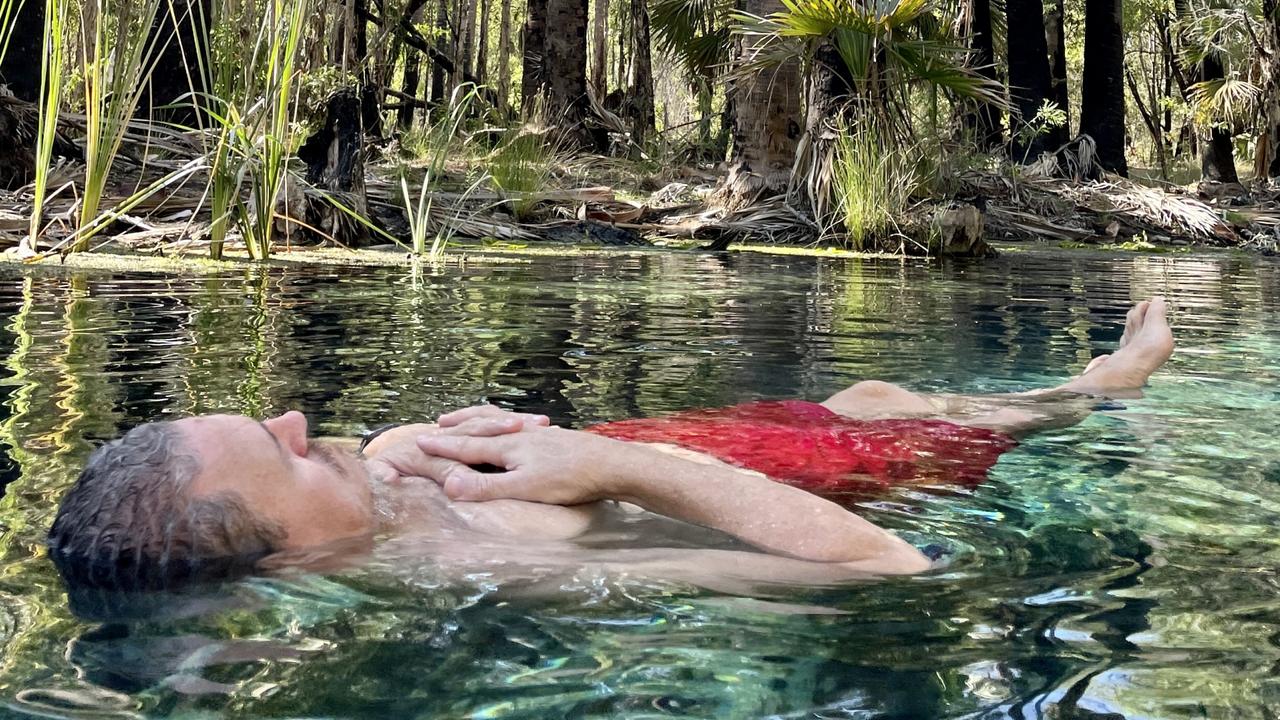 Dear enjoying the tranquillity of the waters of Bitter Springs in the Northern Territory, just five weeks after major surgery.