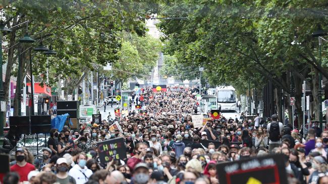 Protesters march through Melbourne on January 26. Picture: NCA NewsWire/ David Crosling