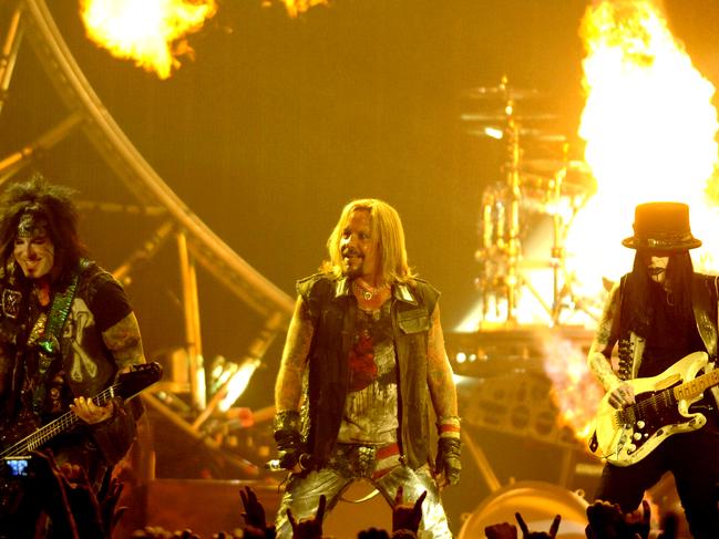 SAN FRANCISCO, CA - JUNE 15: (L - R) Nikki Sixx, Vince Neil, Mick Mars, and Tommy Lee of Motley Crue perform in support of the bands' 30th Anniversay Tour at The Warfield on June 15, 2011 in San Francisco, California. (Photo by Tim Mosenfelder/Getty Images)