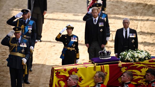 Prince Harry and Prince Andrew did not salute, while the rest of the family did so. Picture: Ben Stansall - WPA Pool/Getty Images