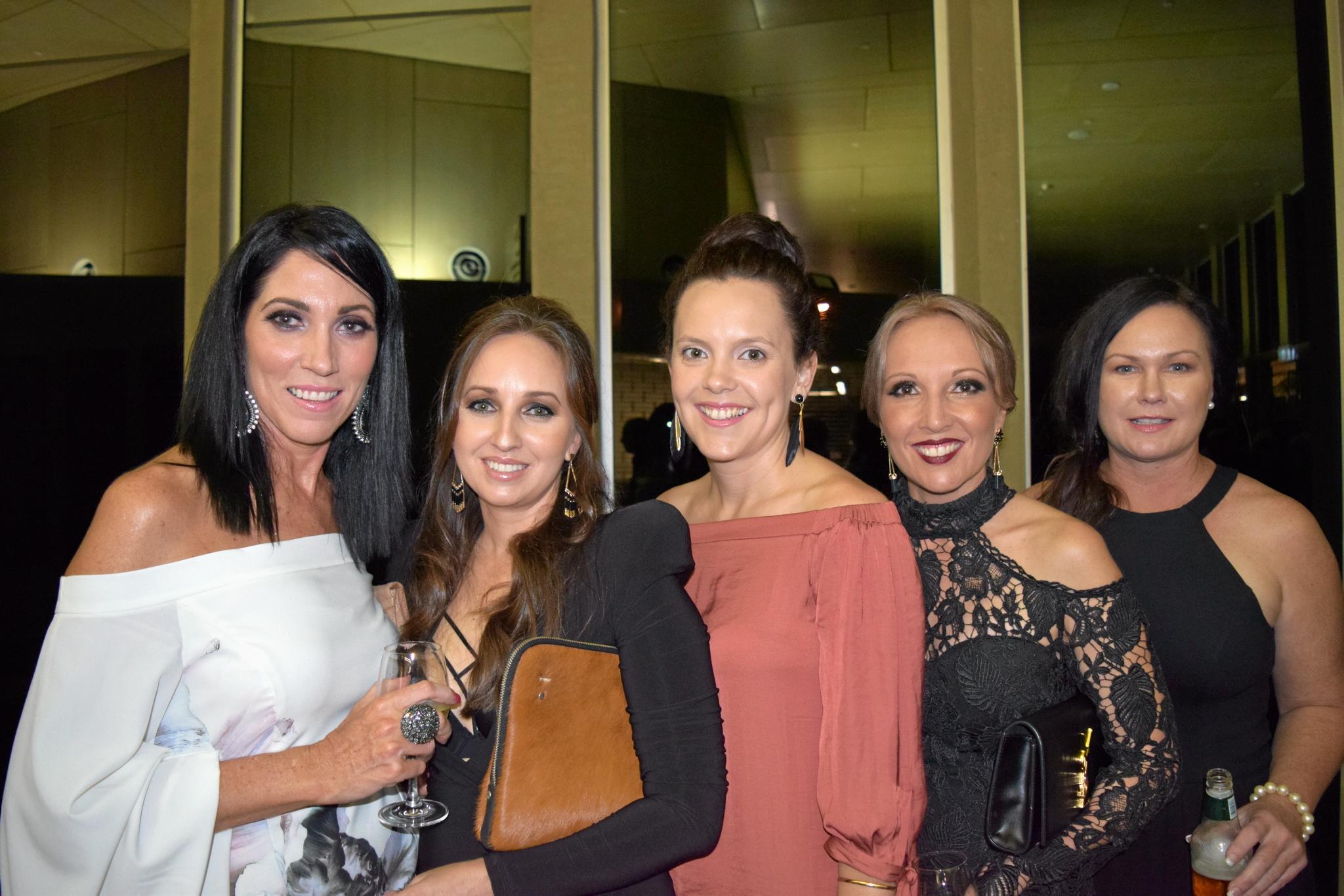 Dee Mcmartin, Tamica Lewis, Kristina Obrien, Shae Woodley and Karen Kelly at the Master Builders Mackay and Whitsunday Housing and Construction Awards. Picture: Jarred Sferruzzi