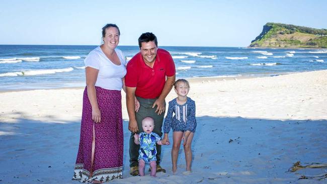 Cassie And Josh with baby Alfie and daughter Andee. They have bought at new Lennox Head development Epiq.