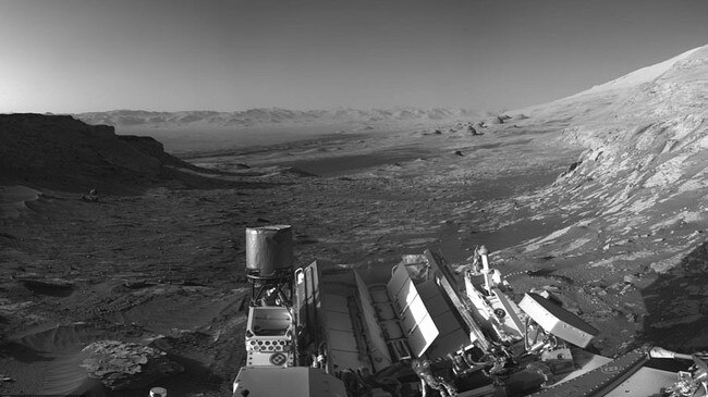 The rover used its used its black-and-white navigation cameras to capture panoramas of this scene at two times of day – this was the view at 4.10pm local Mars time. Picture: NASA/JPL-Caltech