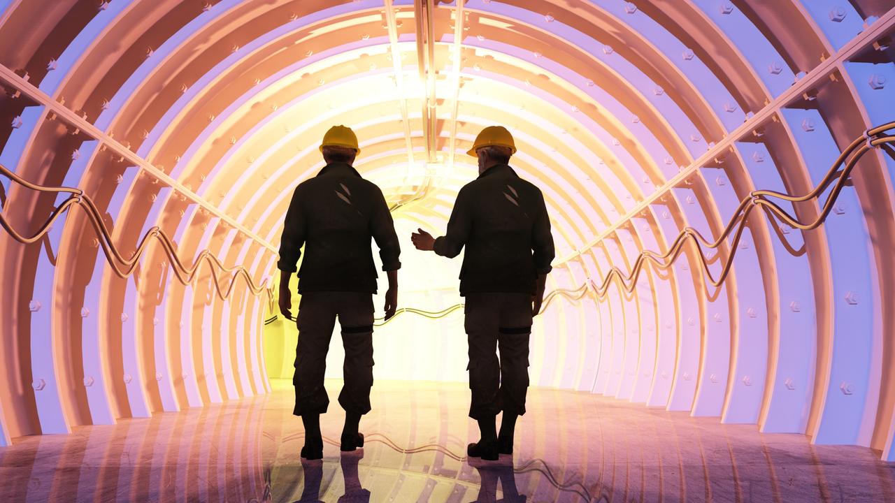 Silhouette of workers in the tunnels. Picture: istock