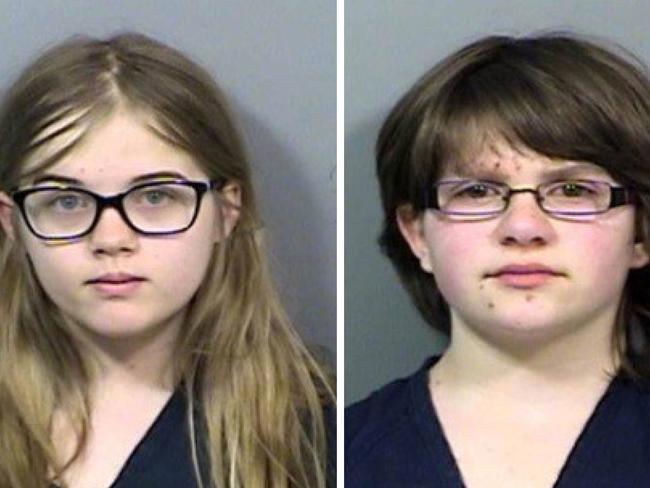 Morgan Geyser (left) and Anissa Weier, pictured as 12-year-olds in their 2014 police mugshot. Picture: Supplied