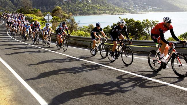 Riders take on the Great Ocean Road at Amy’s Gran Fondo. Picture: Veeral Patel