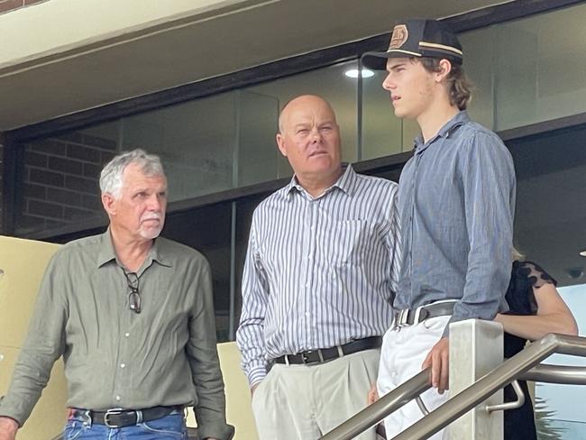 William Donald Cawood (centre) was charged with stealing a cattle, suspicion of stealing stock and branding stock with a mark not registered to his name. Photo: Fergus Gregg