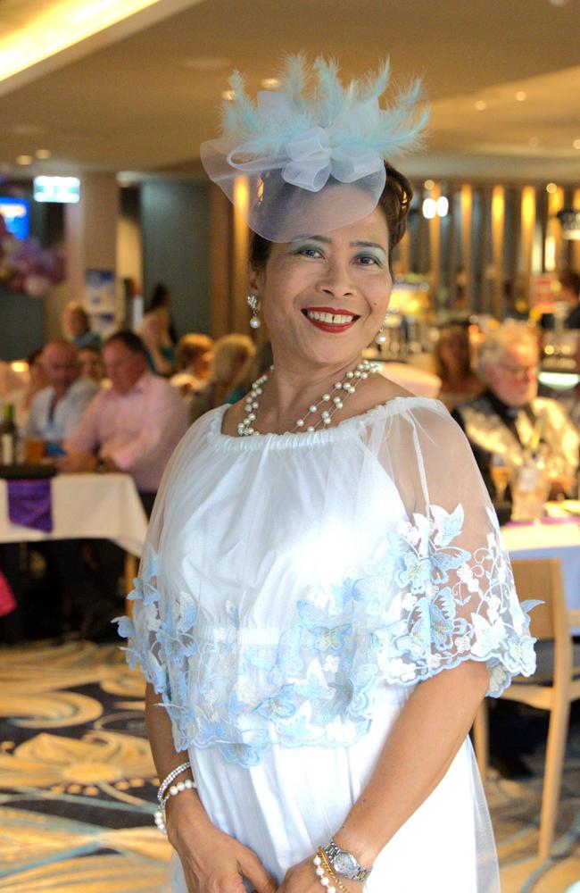 Gowns adorned by patrons at the Gympie RSL during the Melbourne Cup Races on November 7, 2023.