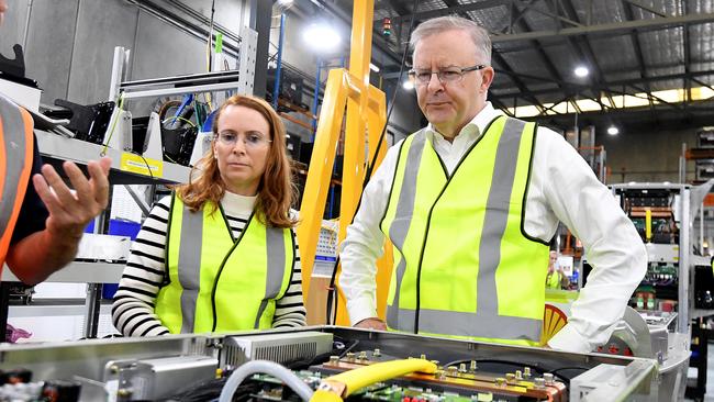 Tritium CEO Jane Hunter and PM Anthony Albanese at the company’s Brisbane factory in 2021. Picture: NCA NewsWire / Dan Peled