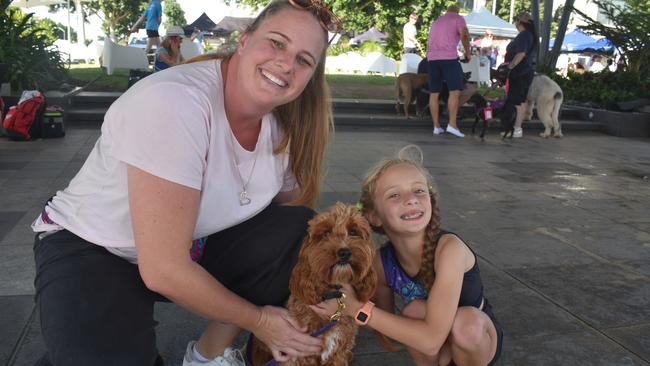 Ipswich 2023 Dog Day at Nicholas Street Precinct pictured is Christine Cocolos and Ellyana Cocolos with dog Pixie