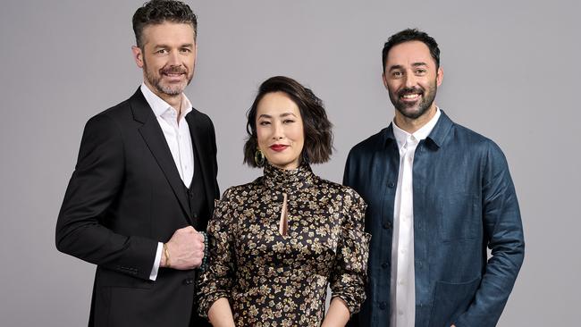 MasterChef Judges Jock Zonfrillo, Andy Allen and Melissa Leong are back to oversee the 2022 Fans &amp; Favourites season. Picture: Ten