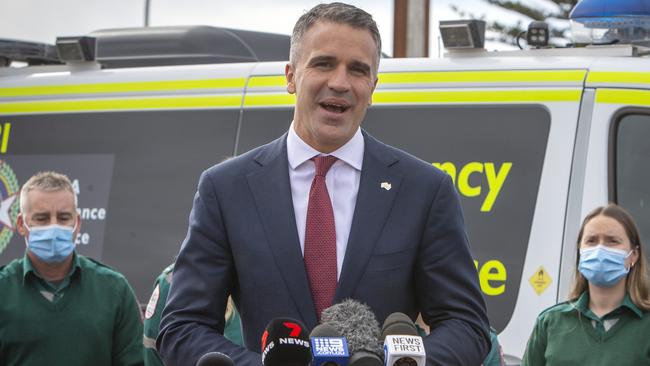 Premier Peter Malinauskas and SA Paramedics hold a press conference in mid-2022 at the proposed location of a new ambulance station on the intersection of Magill Road and Portrush Road. Picture Emma Brasier