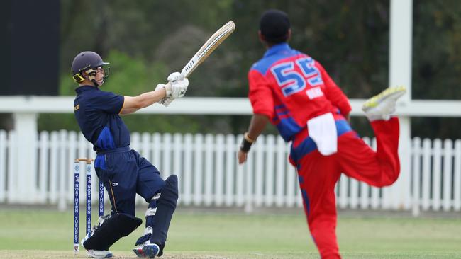 Nudgee’s Thomas Bayo playing club ricket for Norths. Picture Lachie Millard