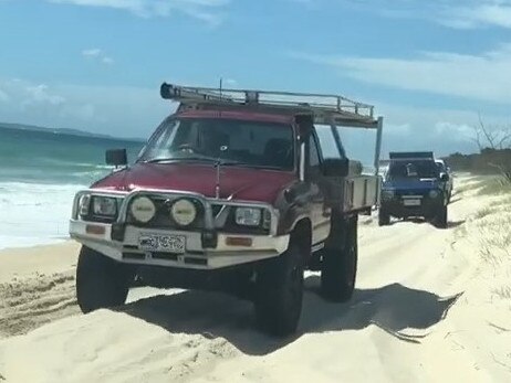 Thousands of 4wds were filmed driving along the internationally protected Ocean Beach at Bribie Island