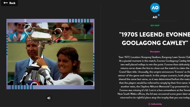 This Australian Open NFT of Evonne Goolagong Cawley is selling for $249.99.