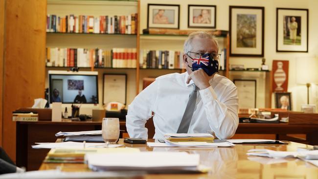 Prime Minister Scott Morrison in his office in Canberra. Picture: Adam Taylor