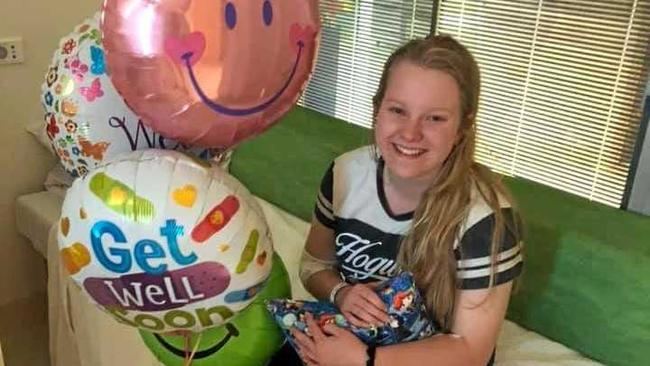 Ashleigh Moller awaiting brain surgery in Queensland Children&#39;s Hospital. Picture: Wayne Moller