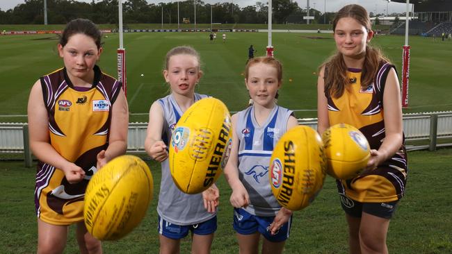 Piper Lillia from Baulkham Hills Hawks, Millie Spencer and Abby Croucher from the Blue Mountains Kangaroos and Mackenzie Lillia from Baulkham Hills Hawks.