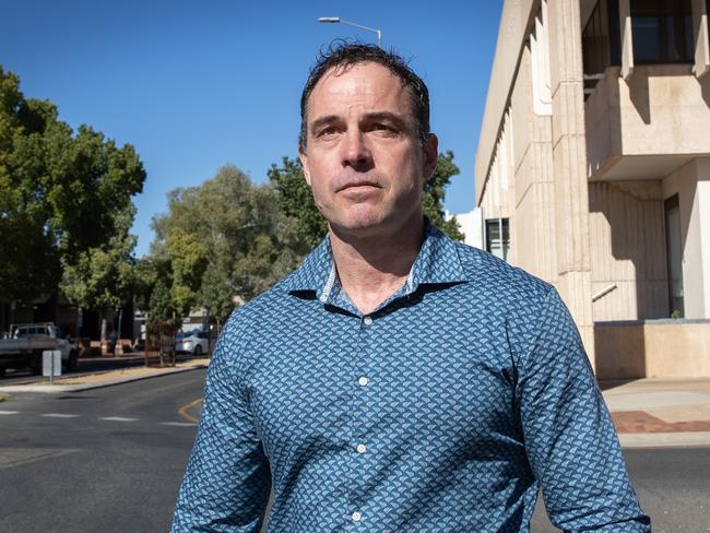 13-08-2024 - Gavin Morris, principal of Alice Springs Indigenous school Yipirinya departs Alice Springs local court with solicitor Luke Officer. Picture: Liam Mendes / The Australian