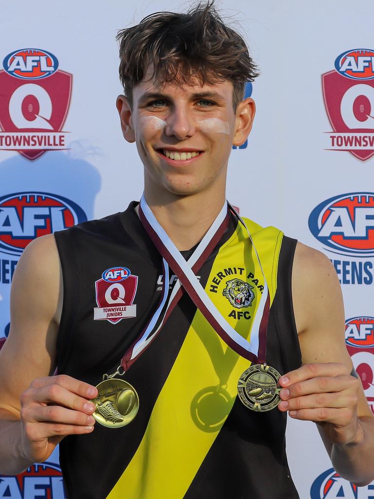 Henry Stephens from Hermit Park Tigers won the best on ground award for the Under 17.5 Boys in AFL Townsville. Picture: Supplied