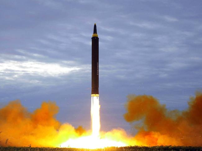 North Korea test launched a Hwasong-12 intermediate range missile in Pyongyang last month. Picture: KCNA/AP