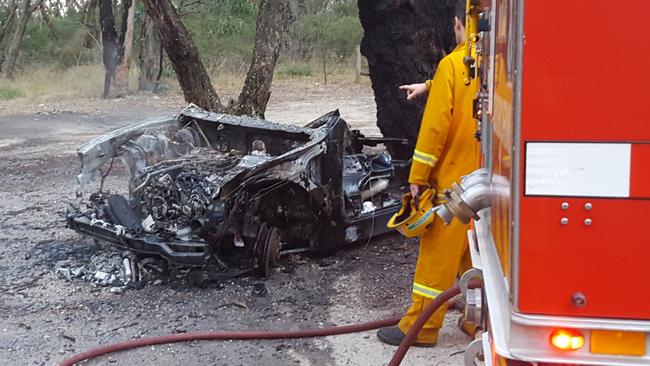 A Gisborne CFA crew put out a car fire in Hobbs Rd, Gisborne about 7am on Wednesday. Picture: Gisborne CFA