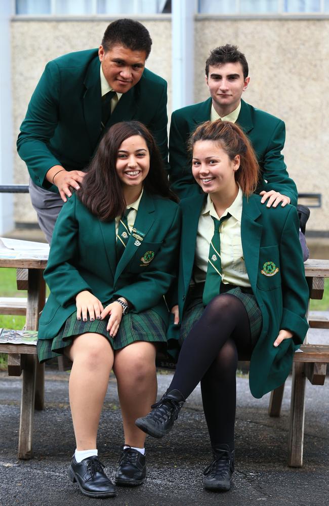 Claire Georgey (front, right) with her peers at Merrylands High School in 2014. Picture: Adam Taylor