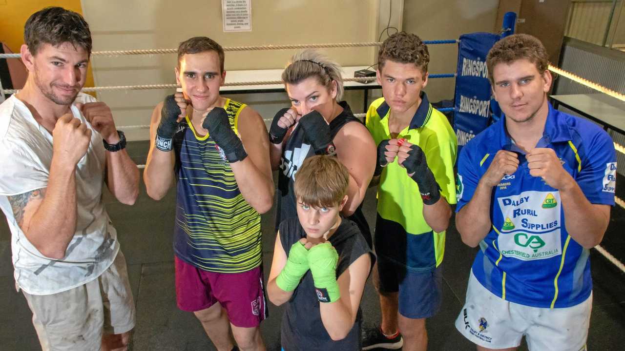 FOCUSED: Steven Tapp, Chase and Judd Alderton, Jayde Baldwin, Harry Jones and Harro Nolan are busy preparing for next week's fights. Picture: Dominic Elsome