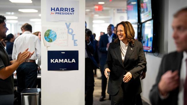 US Vice President Kamala Harris greeting staff at campaign headquarters in Wilmington, Delaware. Picture: by Erin Schaff/ AFP