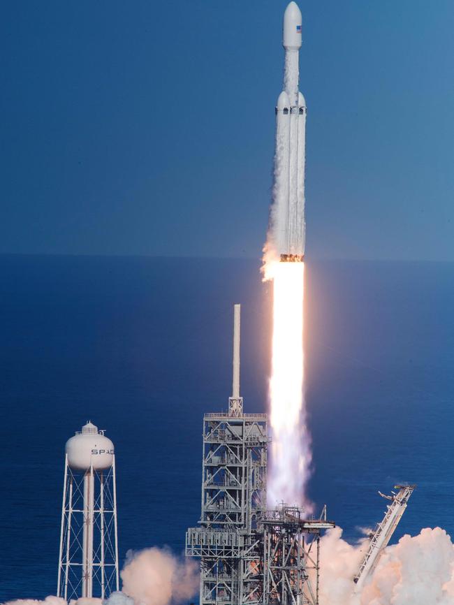 The SpaceX Falcon Heavy takes off from Pad 39A at the Kennedy Space Centre in Florida. Picture: AFP.